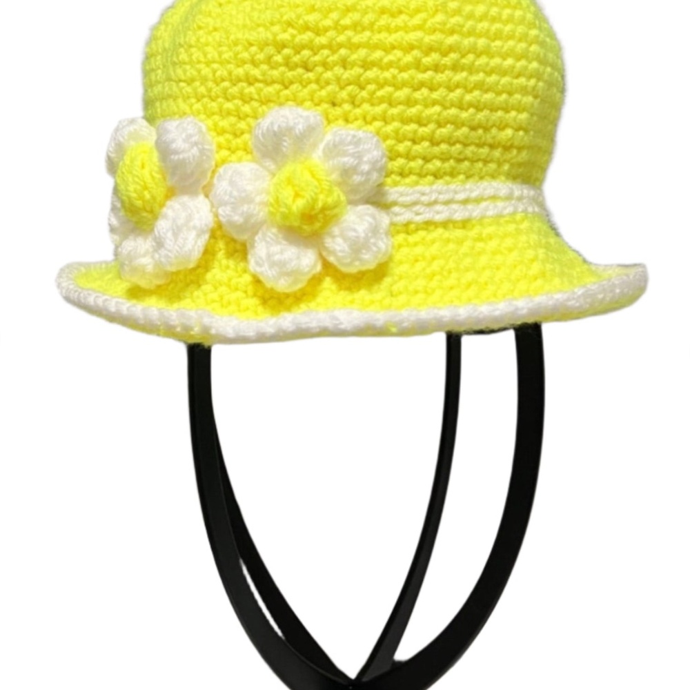 Yellow Flower Baby Bucket Hat Handmade Crochet - Picture 2 of 8